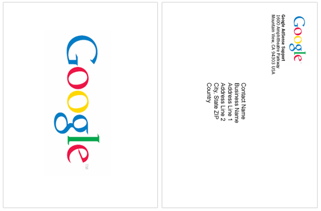 Письмо с пин-кодом Google AdSense