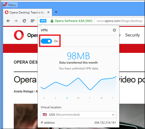 Отключите "VPN" в браузере "Оpera"