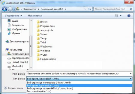 Сохранение веб страницы в Эксплорере