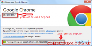 Установленная версия Google Chrome