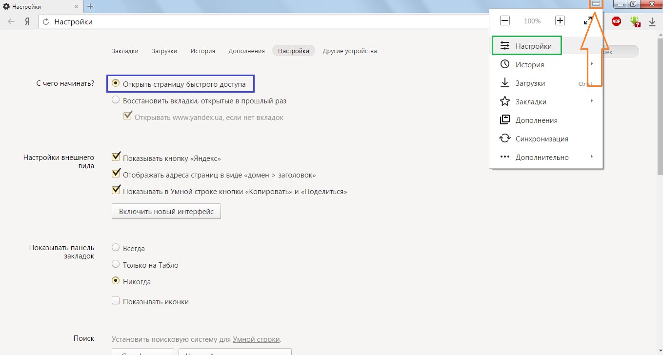 №10. Окно настроек Яндекс.Браузера