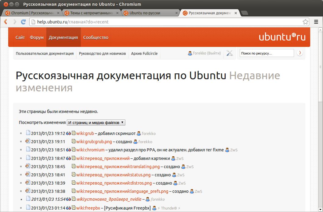 Окно Chromium в Ubuntu 12.10