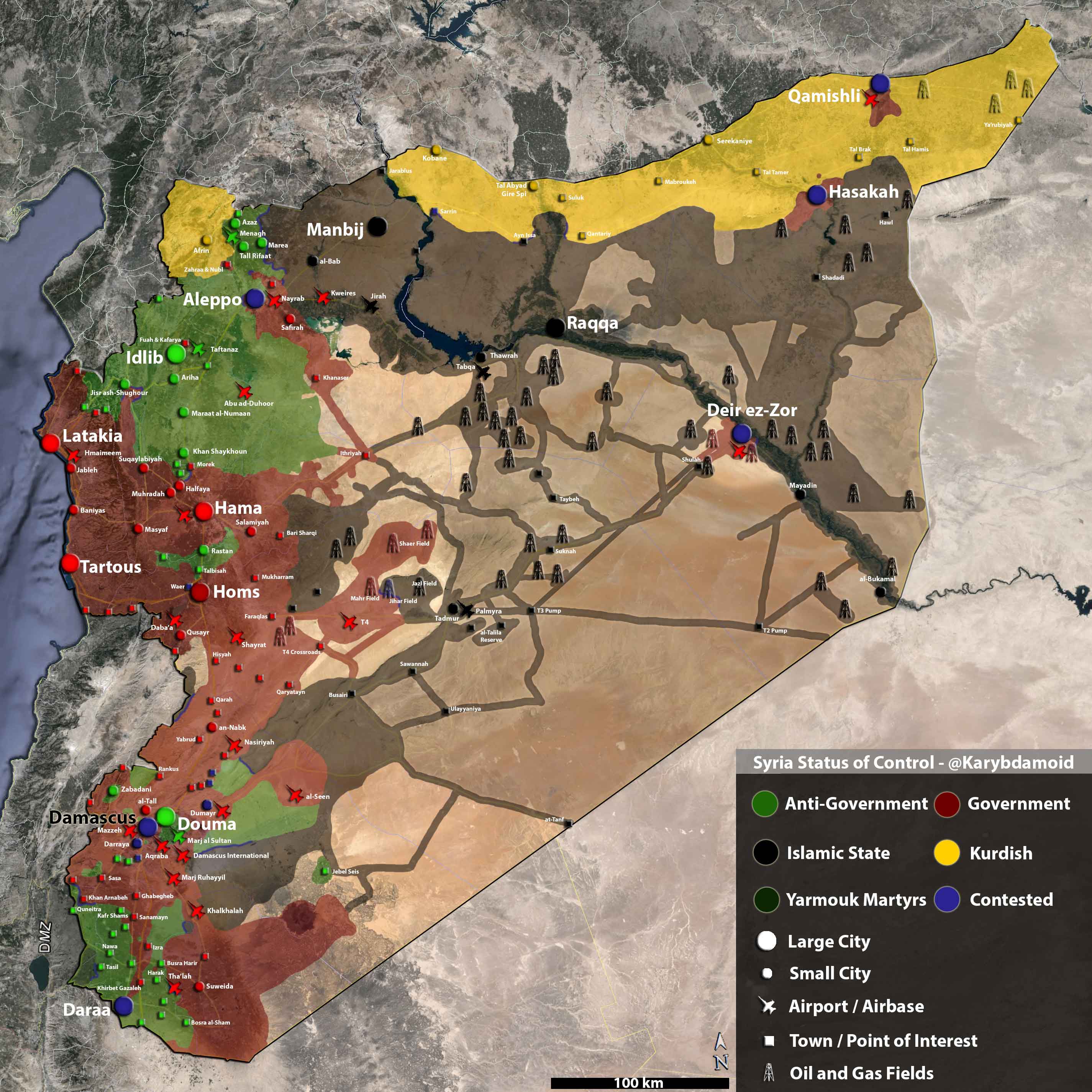Карта расположения сторон в Сирии. Кому принадлежит нефти Сирии?