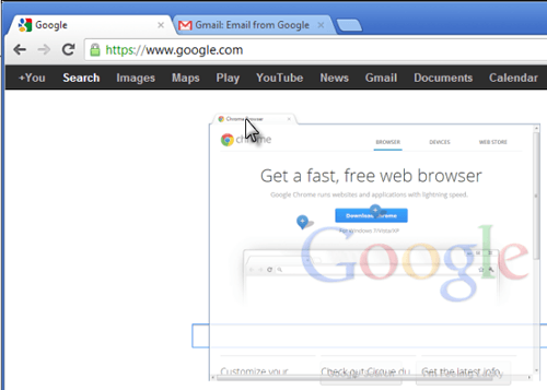 Перемещение вкладки в браузере Google Chrome