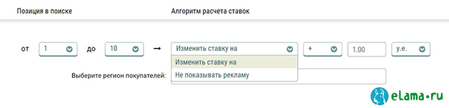 Описание: Рис. 4. Автоматическое управление ставками в зависимости от позиции в поиске в eLama.ru