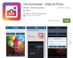Приложение Inst Download - Video & Photo