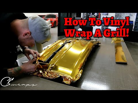 HOW TO VINYL WRAP A FRONT GRILL IN GOLD CHROME Using INLAYS!