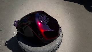 Покраска мотоцикла из красного кенди в черный цвет 'Кенди на черное' / Candy paint on black