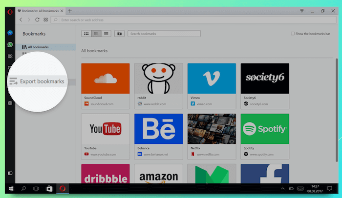 Экспорт закладок в Opera 47
