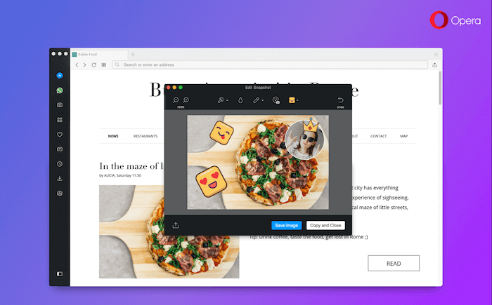 В Opera 49 добавили редактор скриншотов и чат ВКонтакте