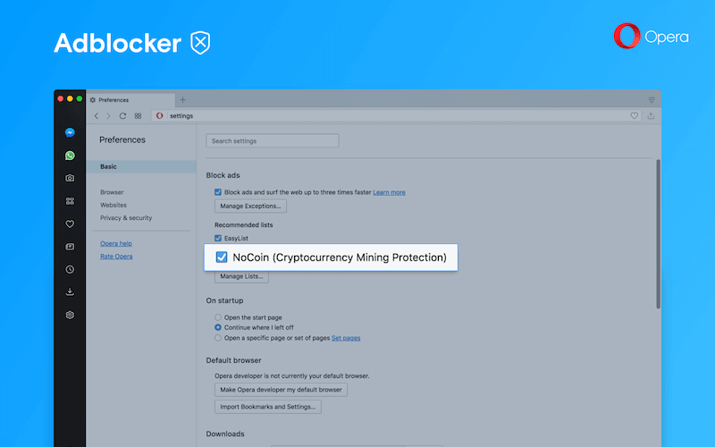 Opera 50 – с защитой от майнинга криптовалют