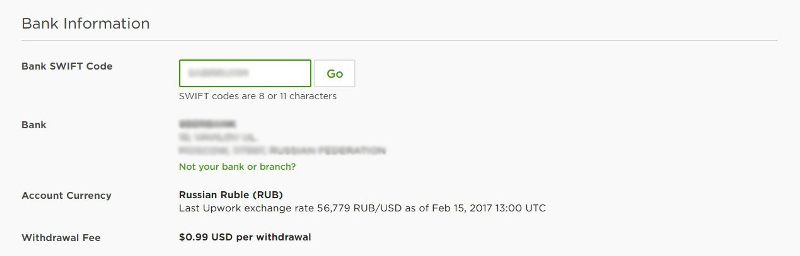 Add Direct to local bank Upwork