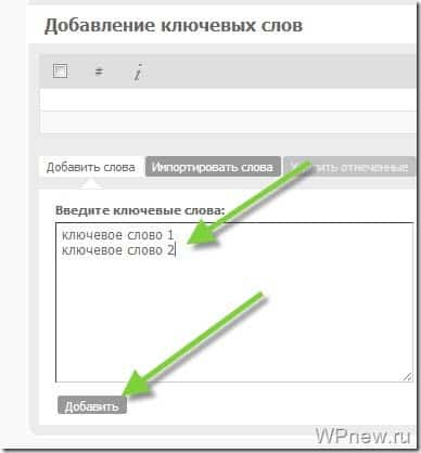 Добавление ключевых слов в Seopult.pro